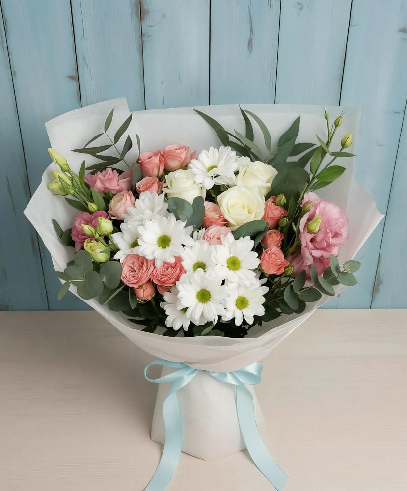Букет цветов из: Розы, Лизиантусы и Хризантемы в Некрасово
