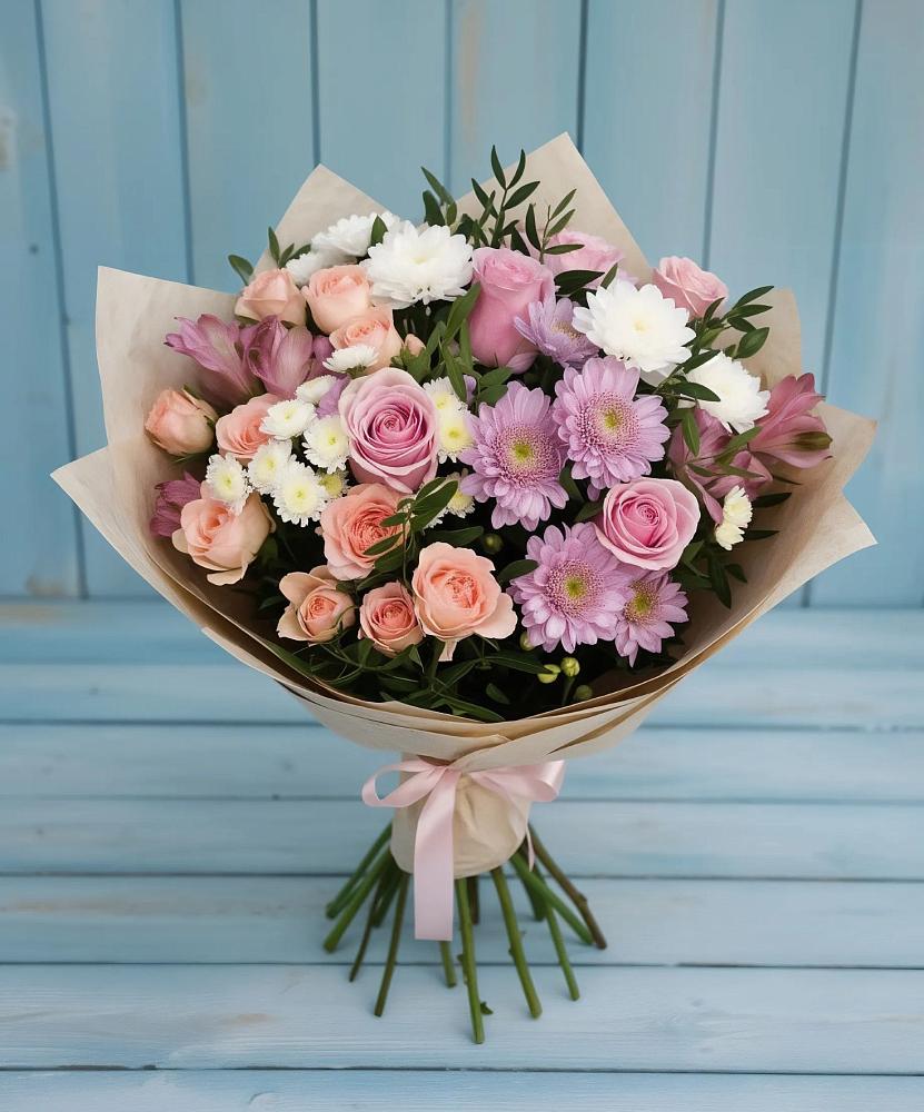 Букет цветов из: Хризантемы, Розы и Альстромерии в Некрасово