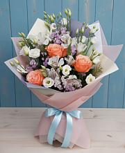 Букет цветов из:  Лизиантусы, Розы, Альстромерии и Гипсофила #REPLACE_PRED# Некрасово