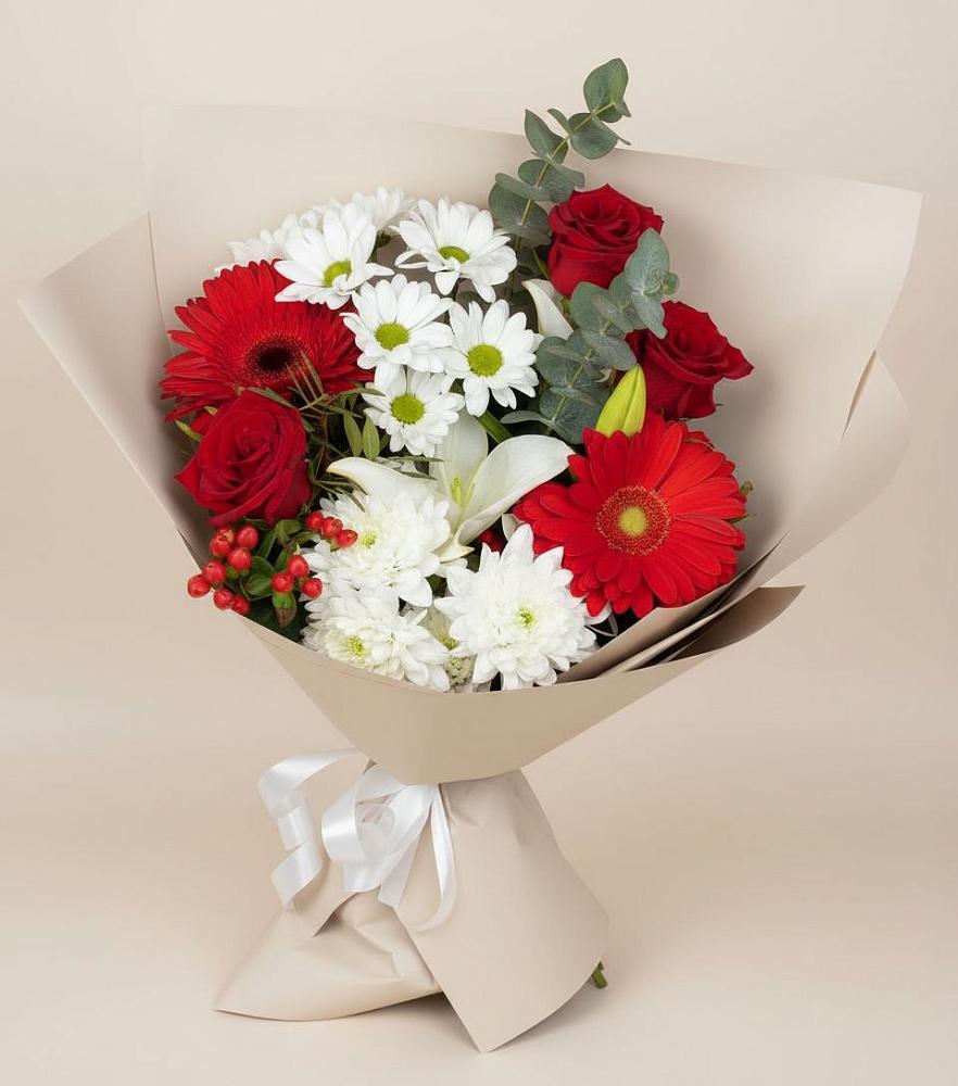 Букет цветов из: Розы, Хризантемы, Герберы и Лилии в Некрасово