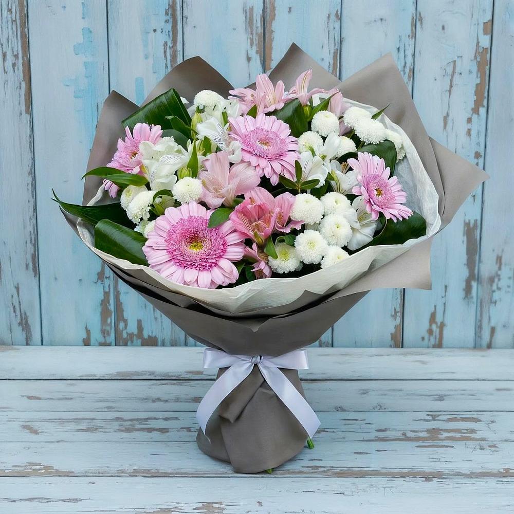 Букет цветов из: Герберы, Альстромерии и Хризантемы в Некрасово